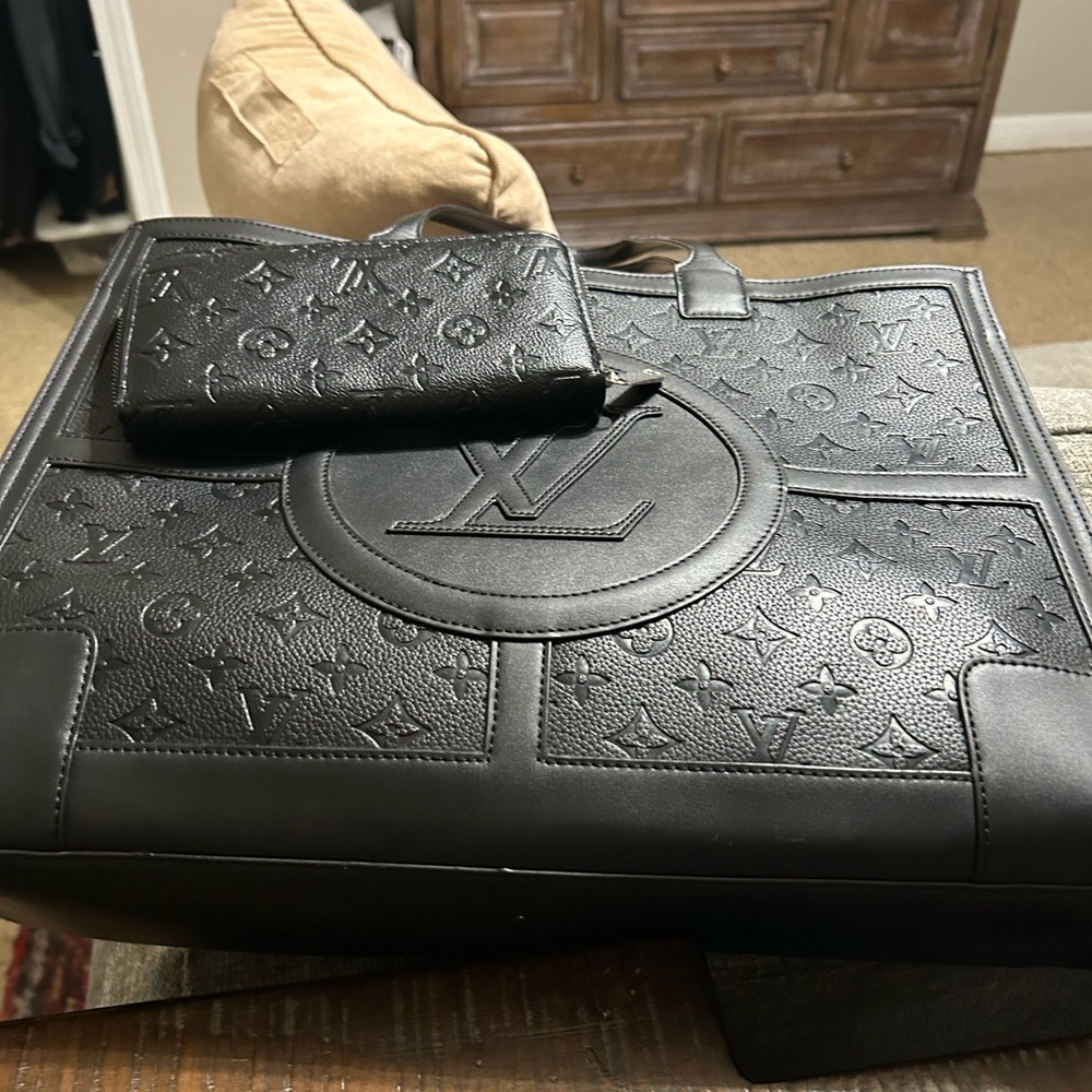 Louis Vuitton Black Embossed Tote and Wallet
